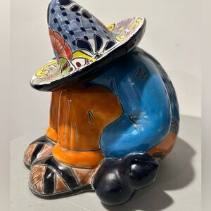 Mexican Talavera Colorful Hand Ceramic Painted Sombrero Man Sleeping Siesta